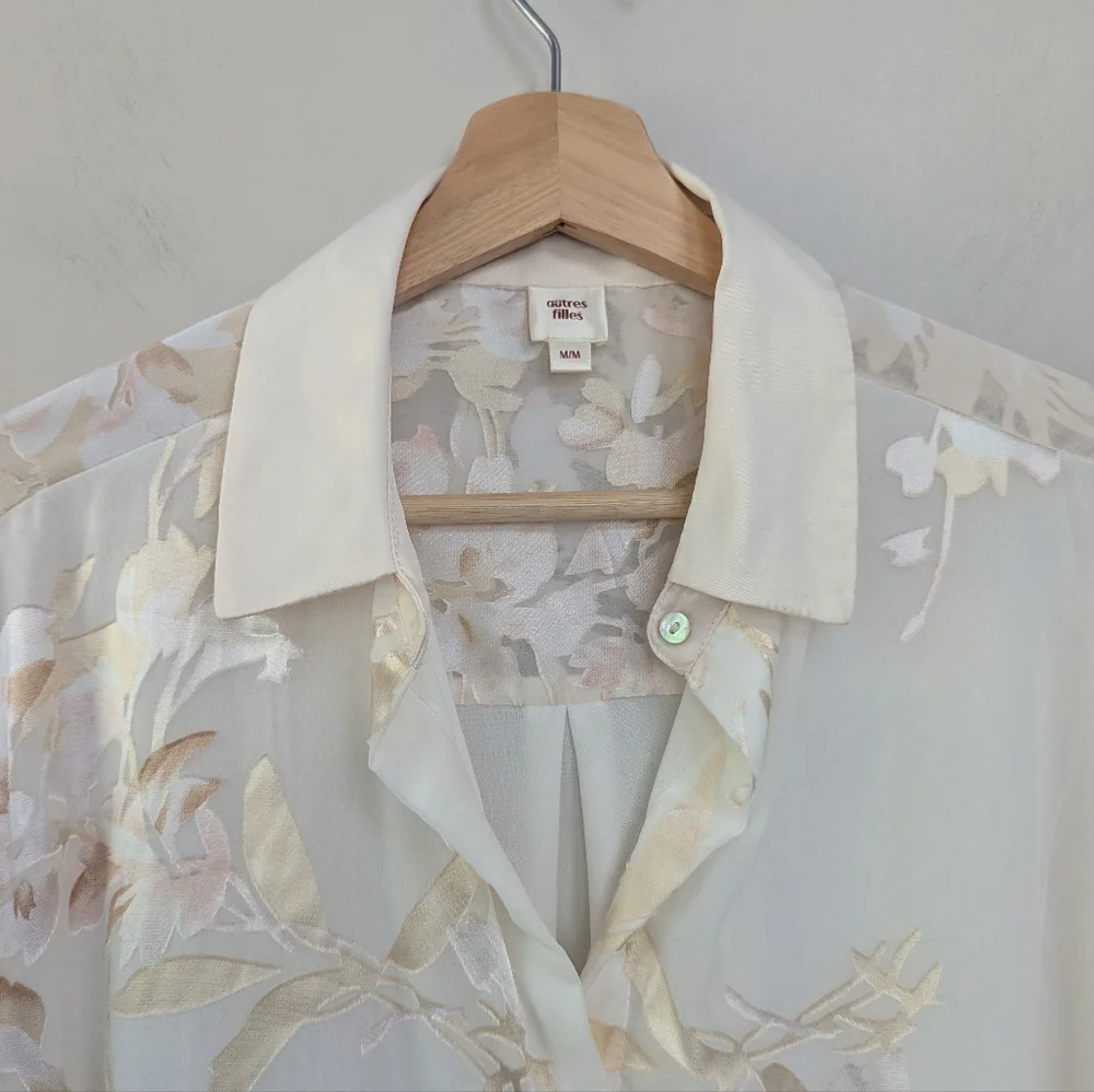 Autres Filles Cream Floral Burnout Button-up Blouse Whimsigoth - Picture 15 of 15